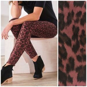 Soft Surroundings 10 Ultimate High Rise Leopard Skinny Jeans Red Animal Print